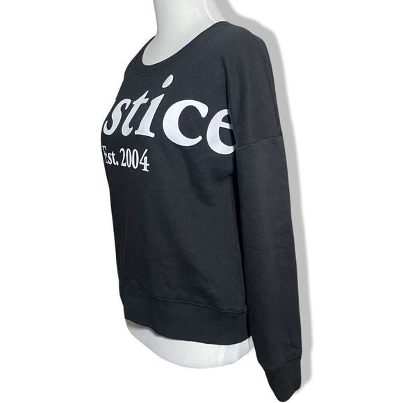 JUSTICE Black Graphic Pullover Sweater w/ White Print, Soft & Cozy, Size 14/16 - Picture 4 of 6